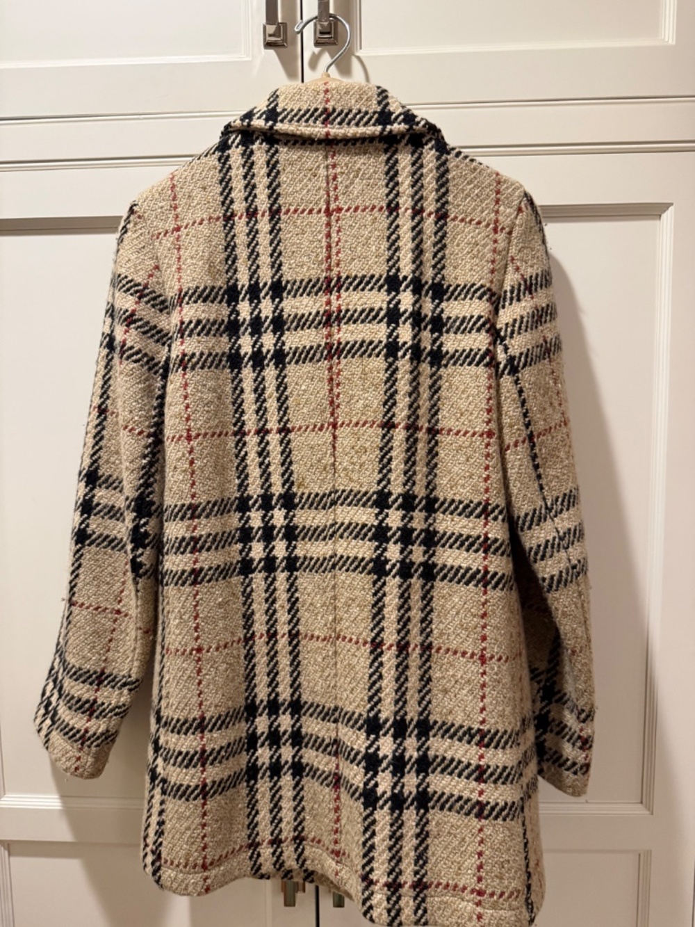 Burberry London Nova Check Wool Bouclé Double Breasted Pea Coat Size 6 Vintage - Picture 2 of 8